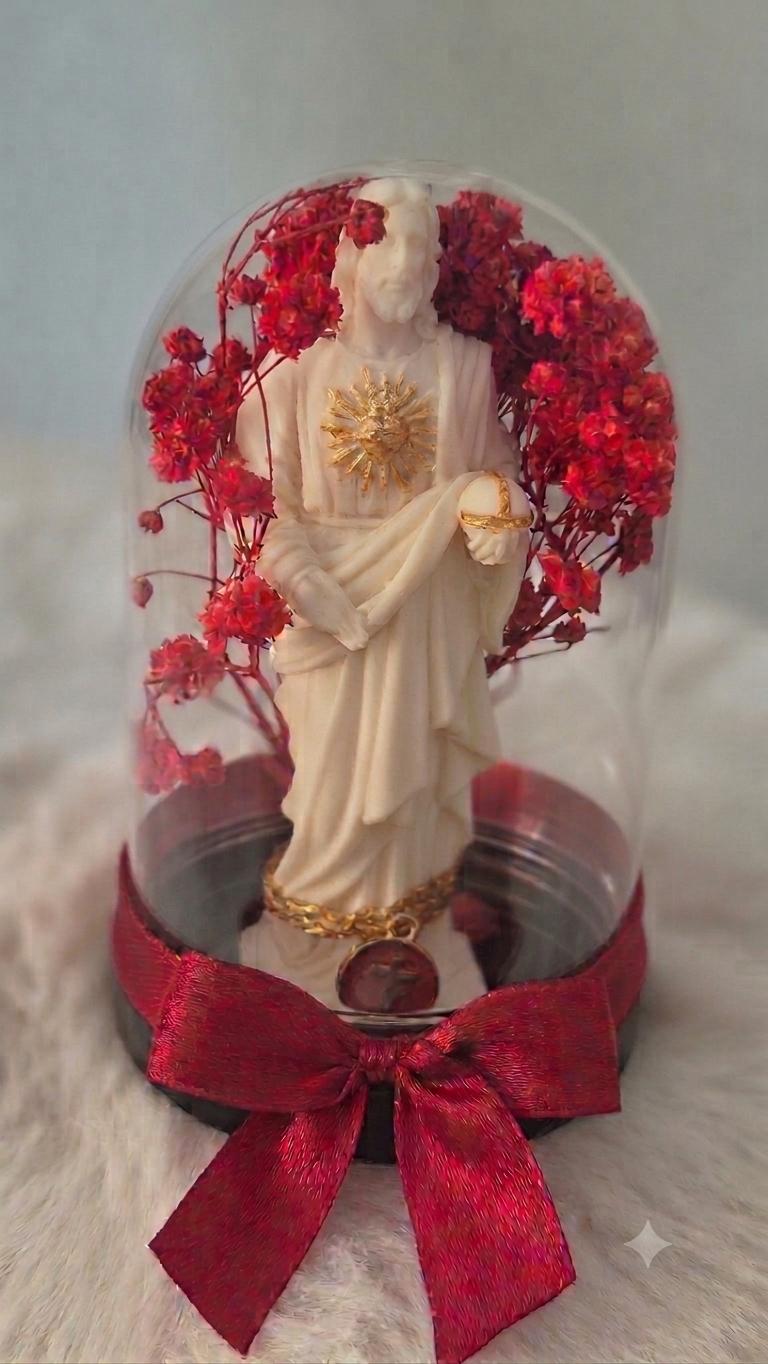 Sacré coeur de Jésus sous cloche rouge- Pièce Unique