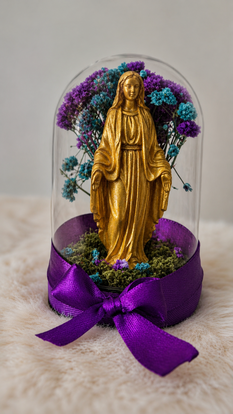 Vierge dorée sous cloche Améthyste — Pièce Unique